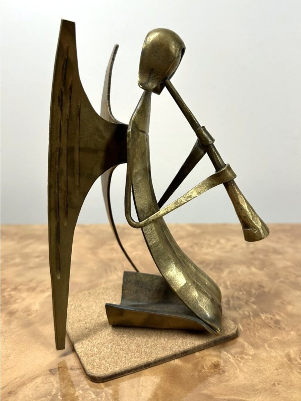 Vtg Mid Century Modernist Brass Angel Playing Horn Sculpture Figurine 7" MCM